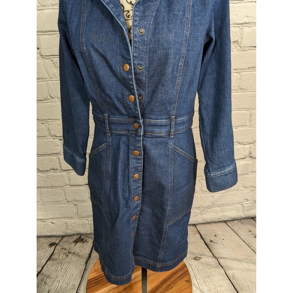 LOFT Outlet Denim Shirt Dress Women 2 Blue Long Sleeve Snap Front